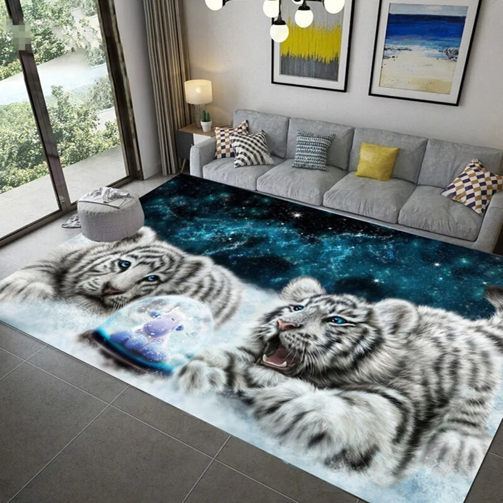 

New 3D Leopard Tiger Lion Floor Mat Door Mat Carpets For Living Room Bedroom Bedside Anti-slip Soft Flannel Rugs Home Decoration