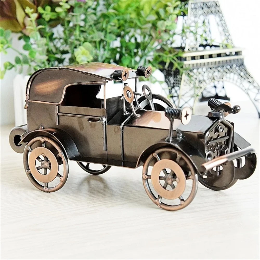 Wrought Iron Classic Car Retro Model Decor Bedroom Desktop Ornaments Electroplating Rust-free Variety of Motorcycle Sculptures