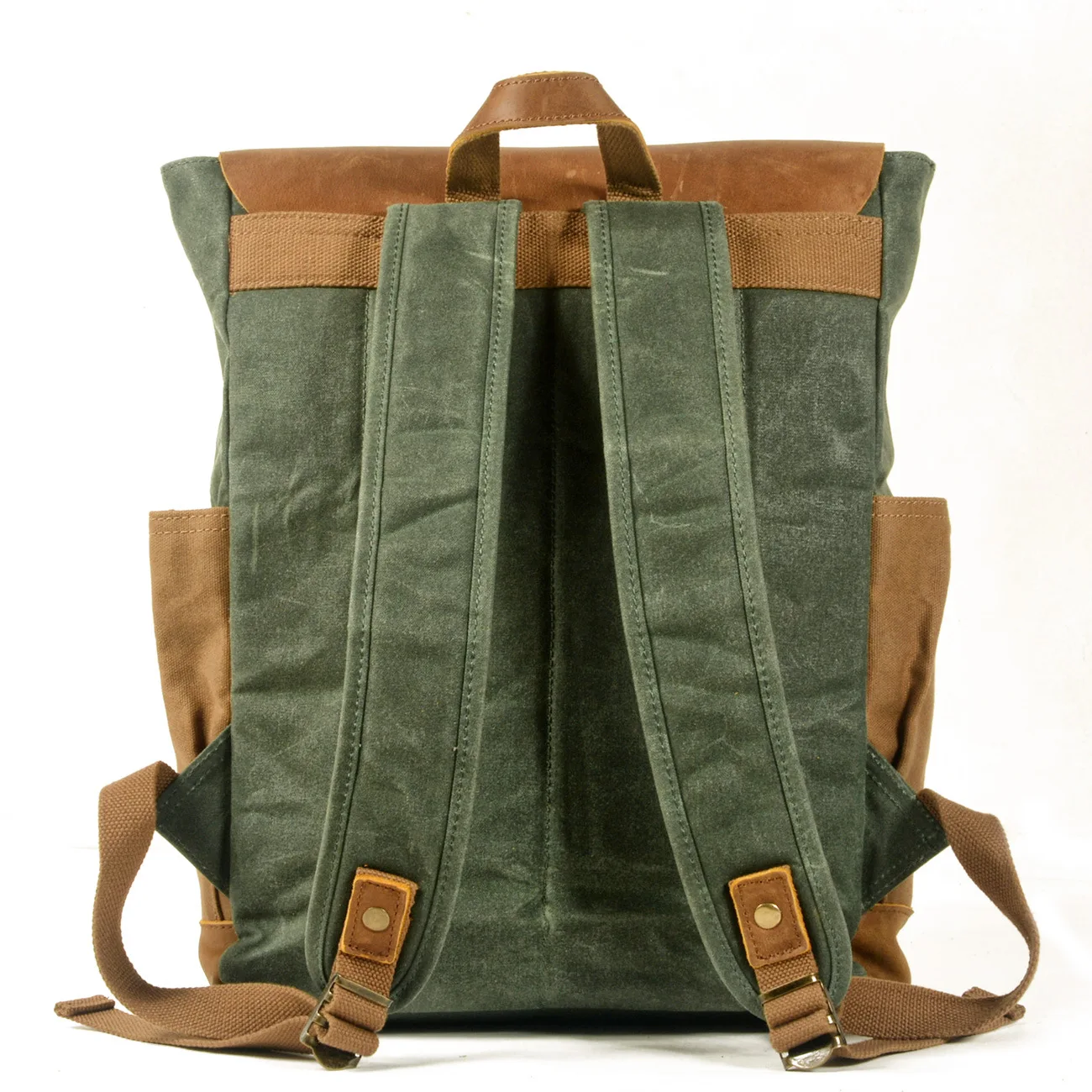 Vintage outdoor backpack canvas stitching Crazy Horse leather backpack oil wax waterproof computer school bag male