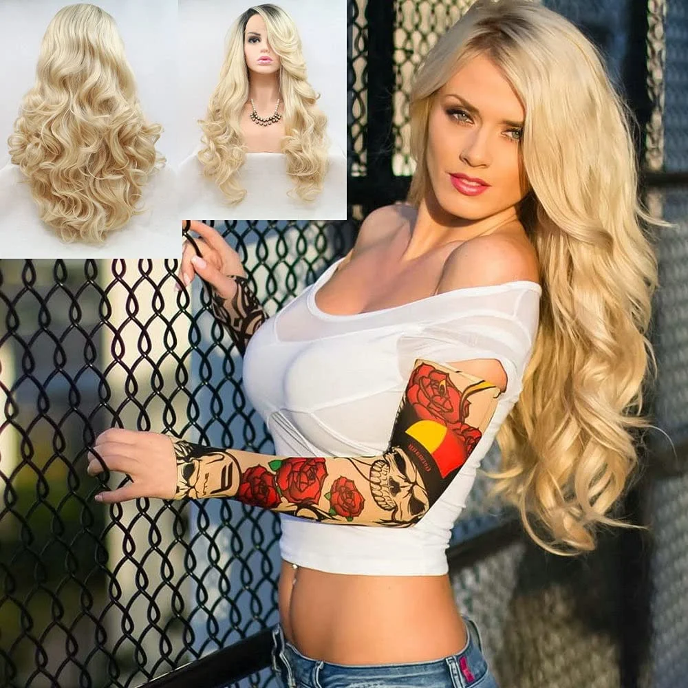 

Sylvia Ombre Blonde Lace Front Wigs Long Natural Wavy Synthetic Wig for Women Dark Root Blonde Realistic Hairline