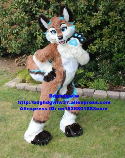 Brown Long Fur Furry Fox Husky Dog Wolf Fursuit Mascot Costume Adult Cartoon Character Popular Campaign Holiday Gifts zx3018