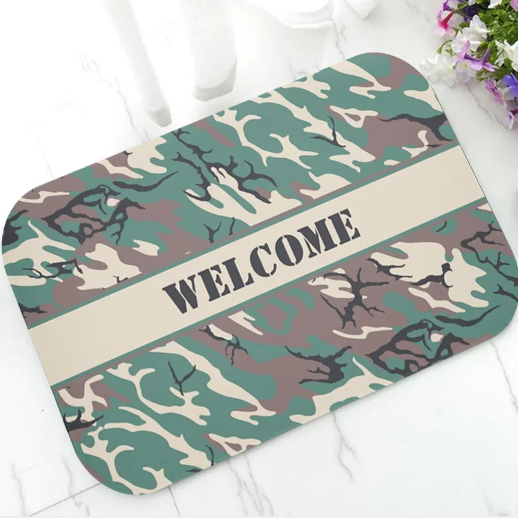 Military Army Camo Camouflage Welcome Door Mat for Front Door Entrance Floor Camo Doormat Nonslip Washable Rug Carpet Home Decor