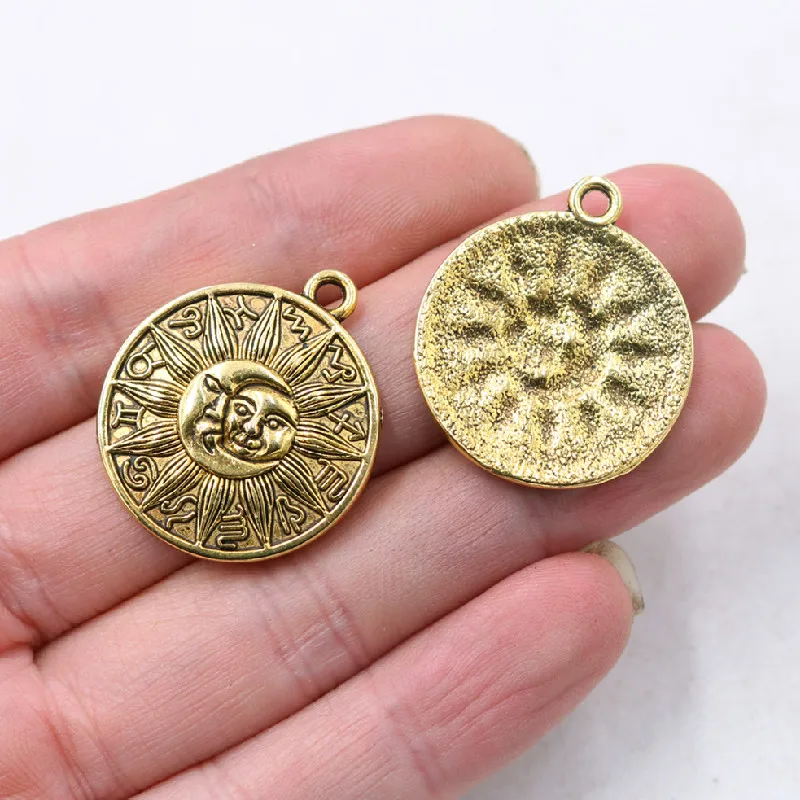 8pcs Astrology Medallion Celestial Charms Moon And Sun Jewellery Pendants DIY Charms For Bracelet Necklace Making 29*25mm A267