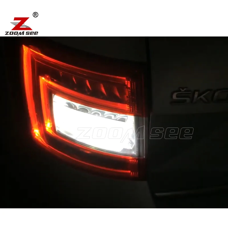 4pcs Canbus White LED Exterior Lights + under mirror lamp + Reverse back up bulb for Skoda Octavia MK2 MK3 A5 A7 1Z 5E (2005+)