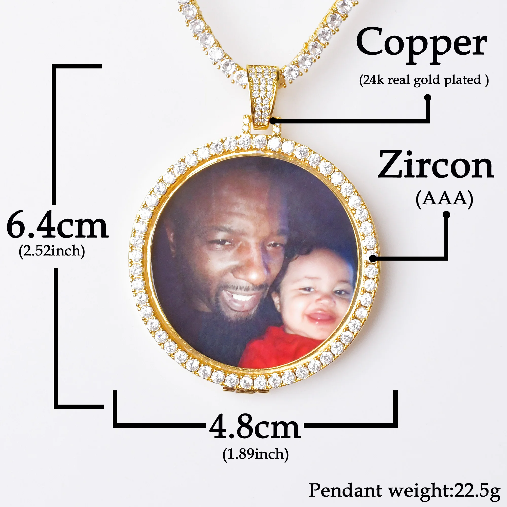 Aokaishen Custom Photo Necklace for Men Picture Memory Medallions Personalized Pendant Hip Hop Fashion Jewelry Iced Out