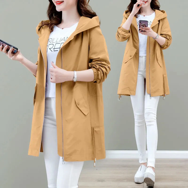 

Plus size Loose Womens Windbreakers Casual Hooded Trench Coat Spring Autumn Fashion Long Outwear Coats Zipper Pocket Coats M-4XL