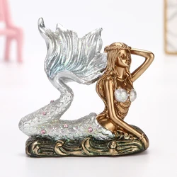 Syrenka z żywicy rysunek Rhinestone Sea Maiden Girl miniaturowa bajka charakter ozdoba wystrój pokoju rzemieślnicze prezent dla dziewczyny