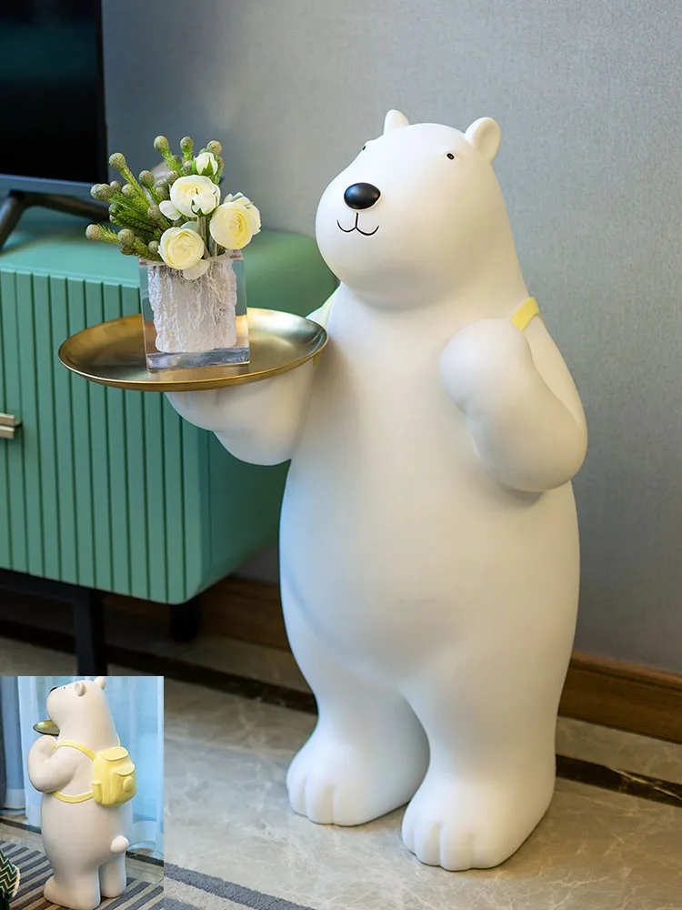 

Home Dector Polar Bear Figurines Resin Sculpture Nordic Indoor Welcome Statue Landing Tray Decorations Christmas Ornaments Gifts