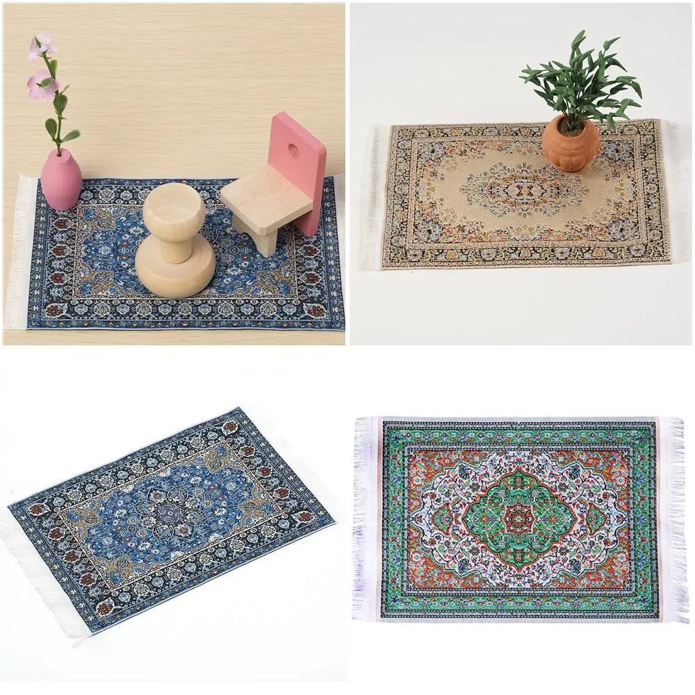 Floral Pattern Mat Turkish Style Mini House Decor Miniature Weaving Rug Doll Accessories Dollhouse Carpet Floor Coverings