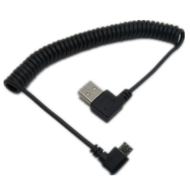 1m 90 degree USB Micro USB Angle Cable Charge USB to Micro USB Spring Retractable Cable Datos Data Sync Charger Cord Coiled Cabo