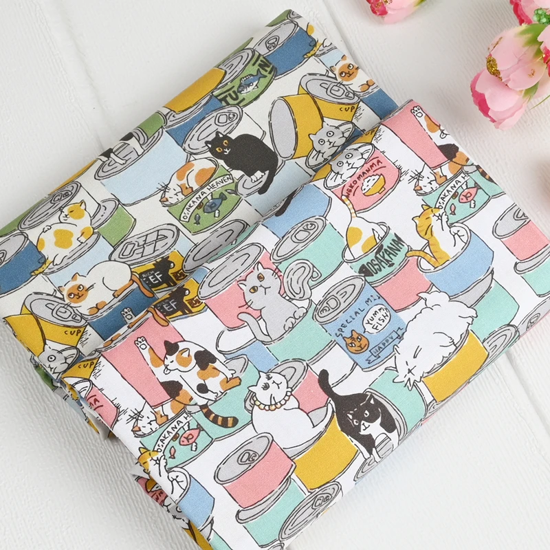 Cartoon Cat Print Cotton Sewing Fabric By The Yard,DIY Quilting Needlework Poplin Material,Sew Dress Children Clothes Fabrics