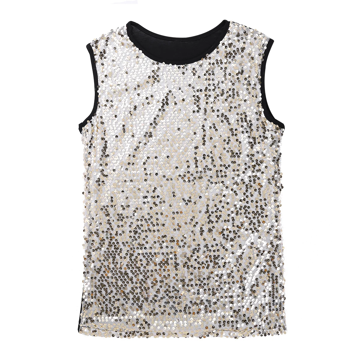 Mens Shiny Sequins Sleeveless Tank Top Slim Fitted Crop Top Vest Tee T-shirts Stage Performance Costume Clubwear