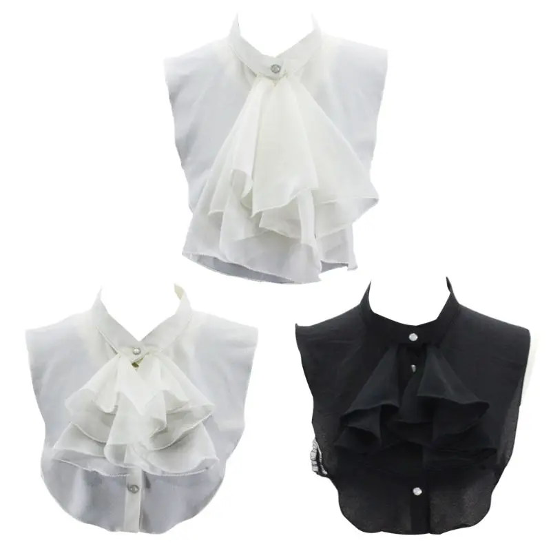 Ladies Women European Vintage Palace Style Half Shirt Blouse Chiffon False Fake Collar with Exaggerate Ruffle Flounce Jabot Bow