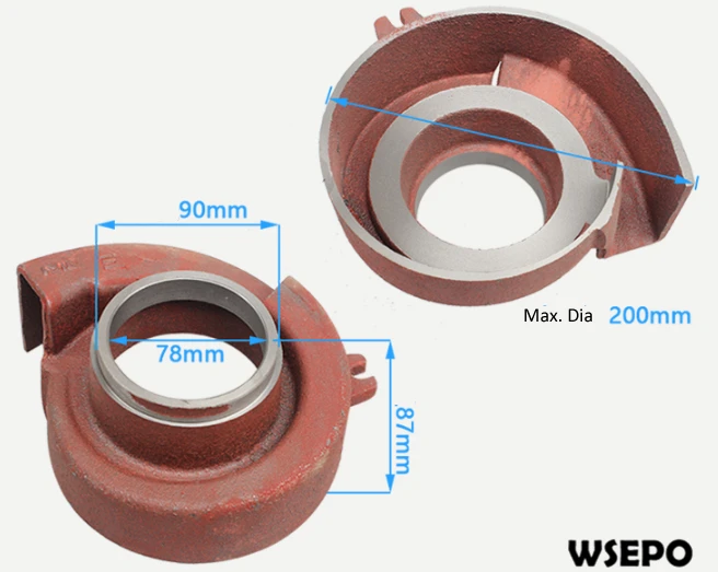 Impeller Swril Inron Case/Housing with Hole ID. 78mm and OD. 200mm fits for 4 Inch Water Pump set