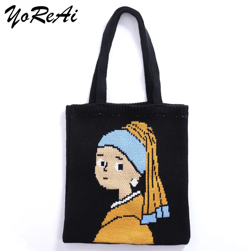 YoReAi Classical Girl Handbags Tote Bag Teen Women Fashion Vintage Retro Rural Knitting Bag Kawaii Stylish Green Handbag Female