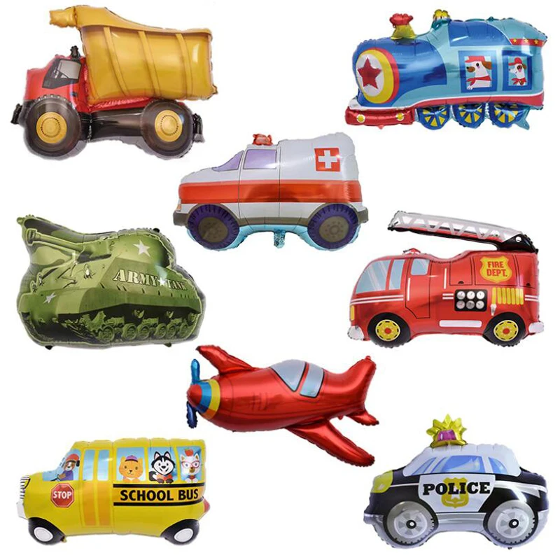 1PC New Car Shape Aluminum Film Balloon School Bus Ambulance Excavator Children Birthday party Transportation Decoration Balloon