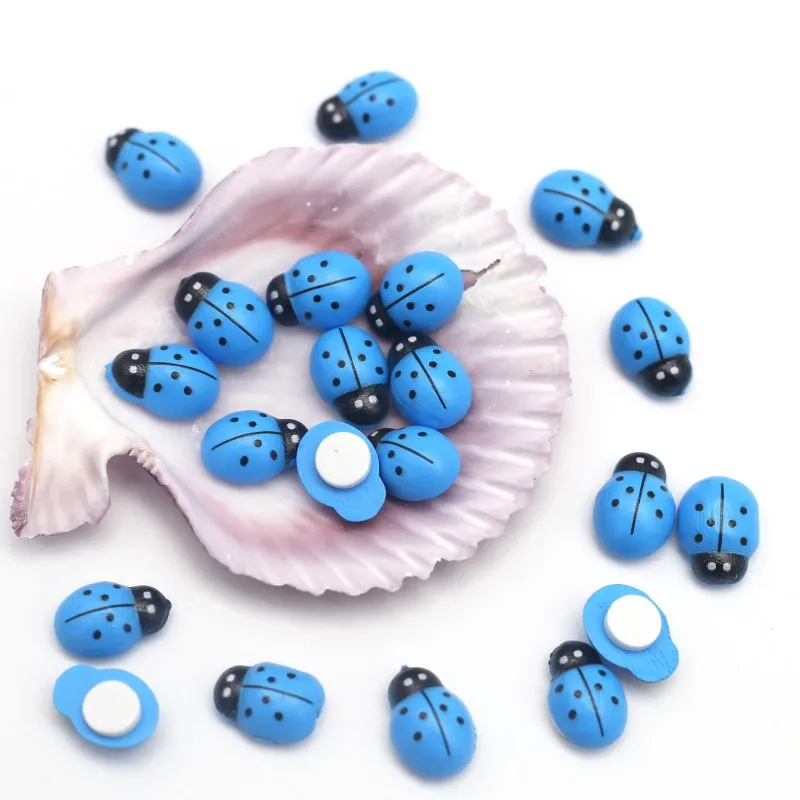 9*13mm Blue Wooden Ladybug Self-Adhesive Patch Fridge Wall Sticker Wedding Party Home Decor Child Gift DIY Handmade Accessories