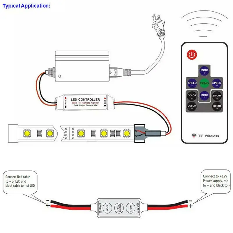 Dc 12v-24v mini 3 teclas 11ey rf única cor led controlador brilho dimmer para led 3528 5050 led luz de tira
