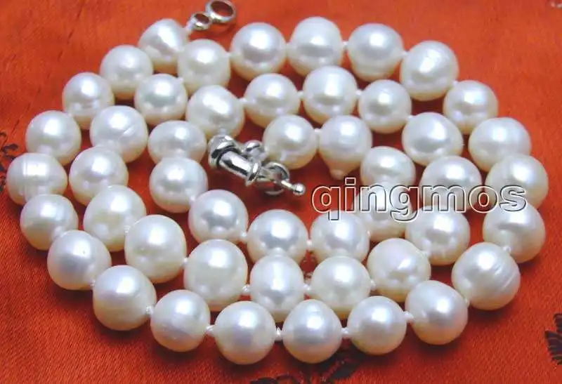 

Qingmos 8-9MM Round Natural Freshwater White Pearl Necklace for Women Chokers 17" Jewelry nec5839 Free shipping