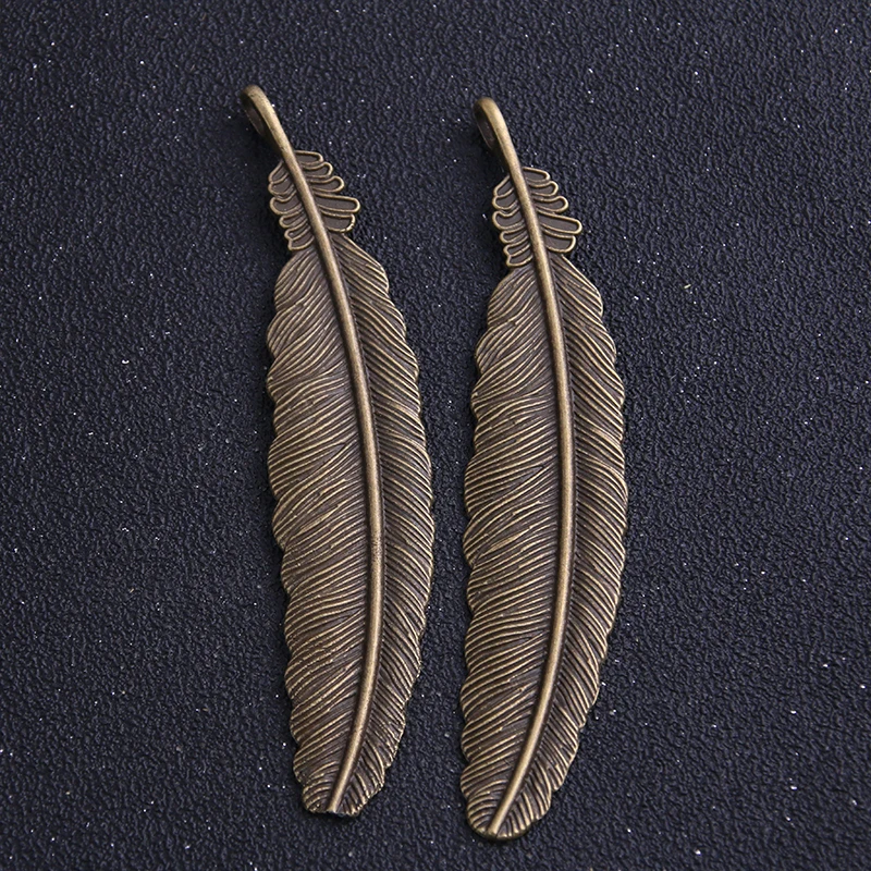 2pcs 21*104mm Two Color Copper Feather Plumage Charms Pendants Bookmark For Books For DIY Jewelry Making Findings