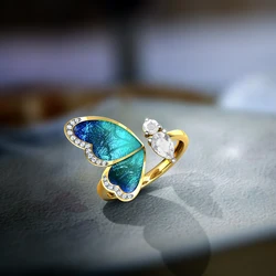Women's Ring Adjustble With Blue Butterfly Rings Female Romantic Birthday Elegent Gift Simple Gilr Jewelry Fashion A3M465
