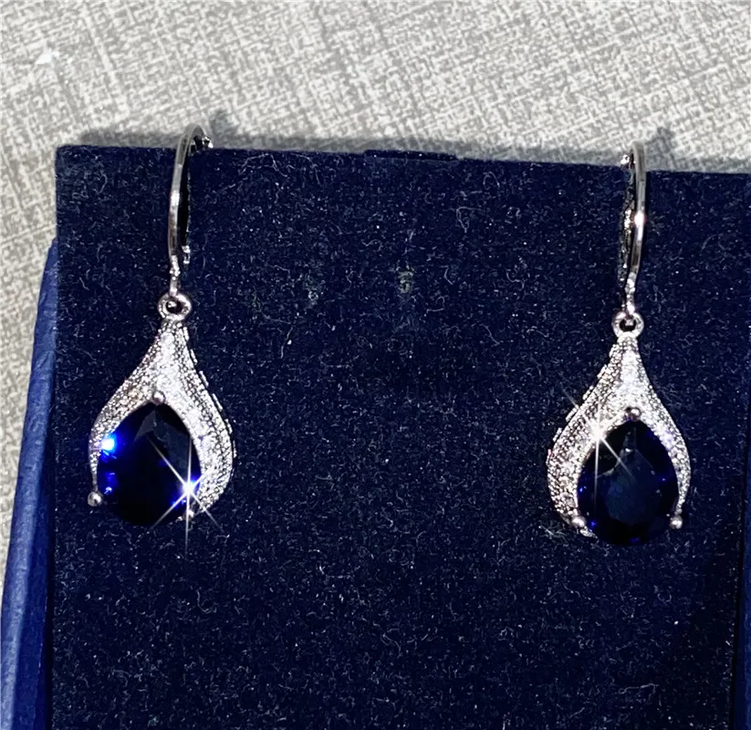 CC-pendientes de gota de agua para mujer, aretes de circonita cúbica azul oscuro, joyería Vintage, moda, boda, fiesta de compromiso, E020