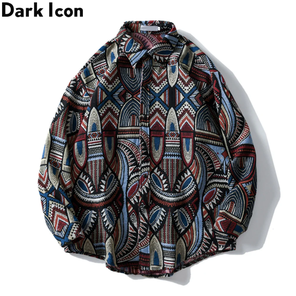 

Dark Icon Embroidery Thick Shirt Men Turn-down Men's Shirts Autumn Shirt Jacket Man