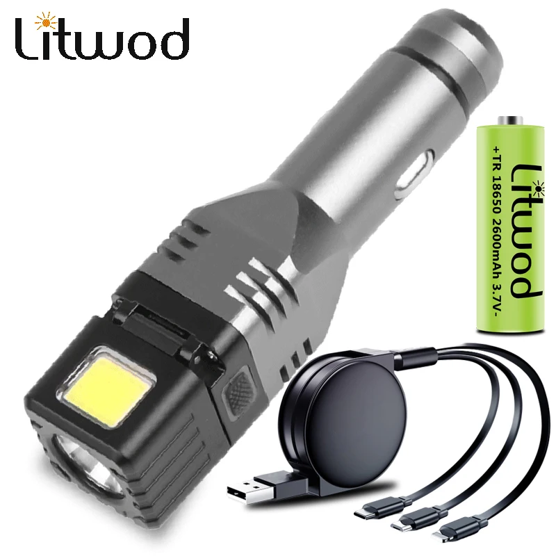 High Quality Aluminum Car Charger Led Flashlight XP-G Q5 COB Emergency Lighting Bulb Torch Built in Rechargeable Battery Lantern