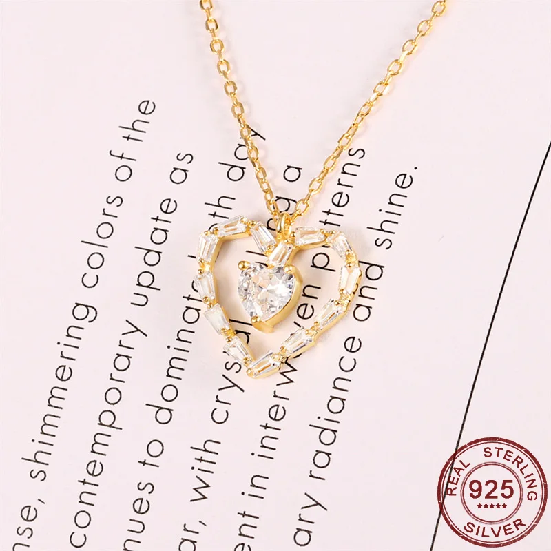 Temperament Hart Hanger Ketting 925 Sterling Zilveren Kristallen Zirkoon Ketting Lover Couple Gift Vrouwen Sieraden Griffenzetting Nieuwe