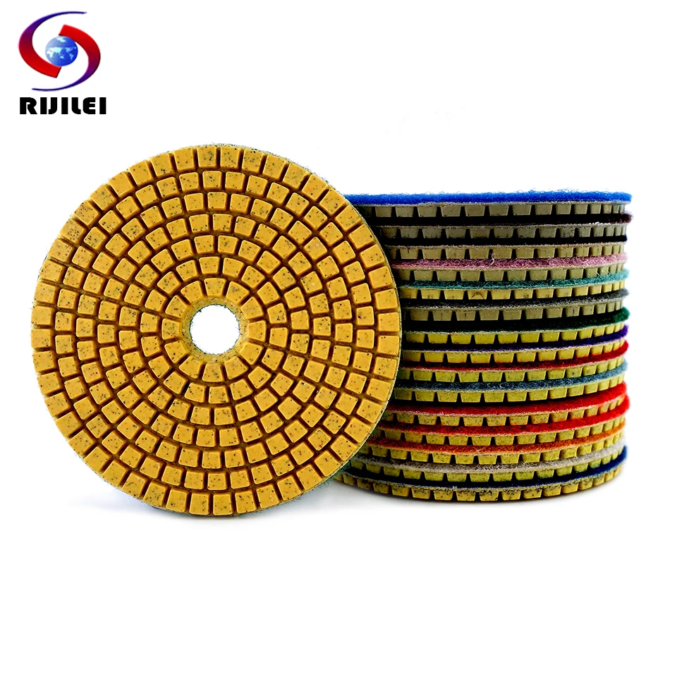 Rijilei Pcs Wet Dry Diamante Almofada de Lustro Flexível Discos de Moagem para Granito e Mármore Pedra Piso de Concreto Polonês Zj10