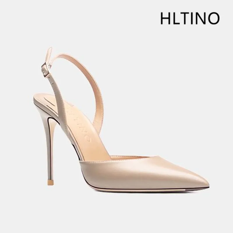 HLTINO Women Fashion Slingback Genuine Leather Sandals Matte Red Bottom Pumps with Back Strap Women Summer Shoes for Dress Part