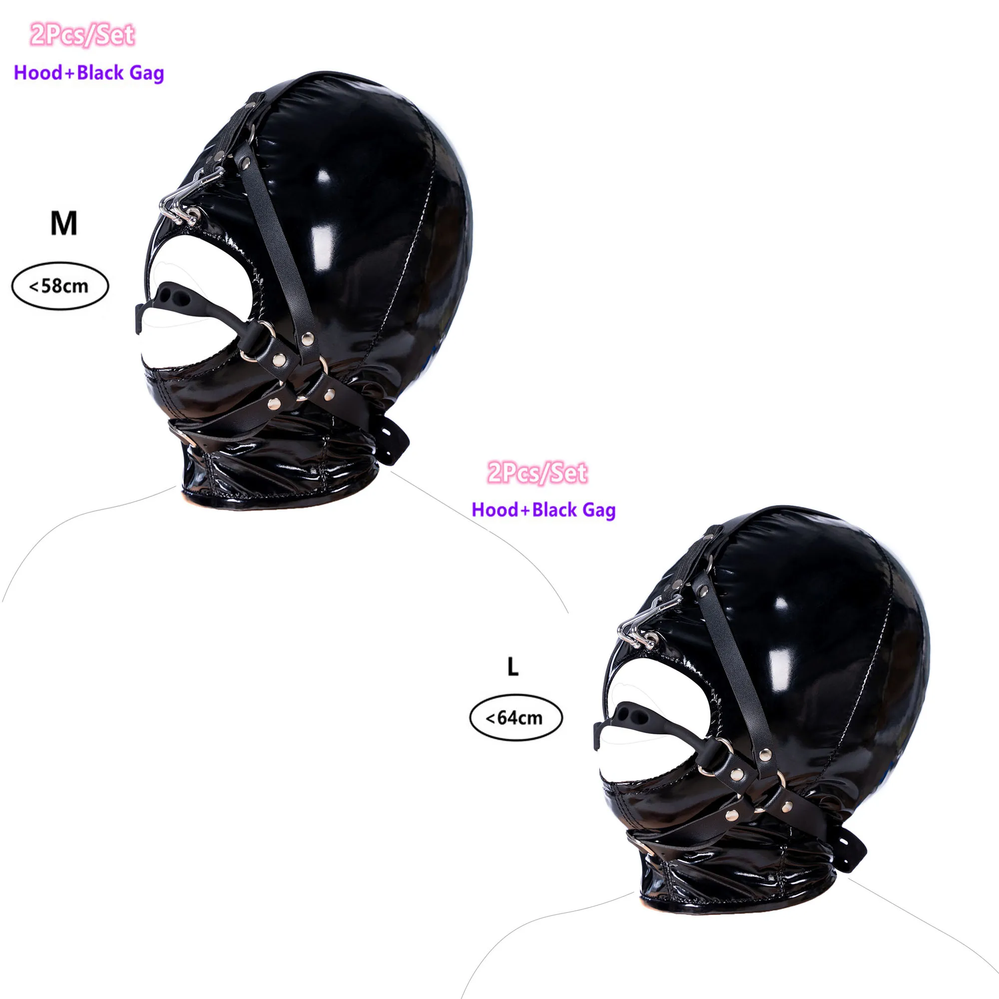 Bdsm Slave Metal Nose Hook Fetish Open Mouth Ball Gag With Nose Clip Sex Toys,SM Leather Head Bondage Hood Breathable Hole Mask