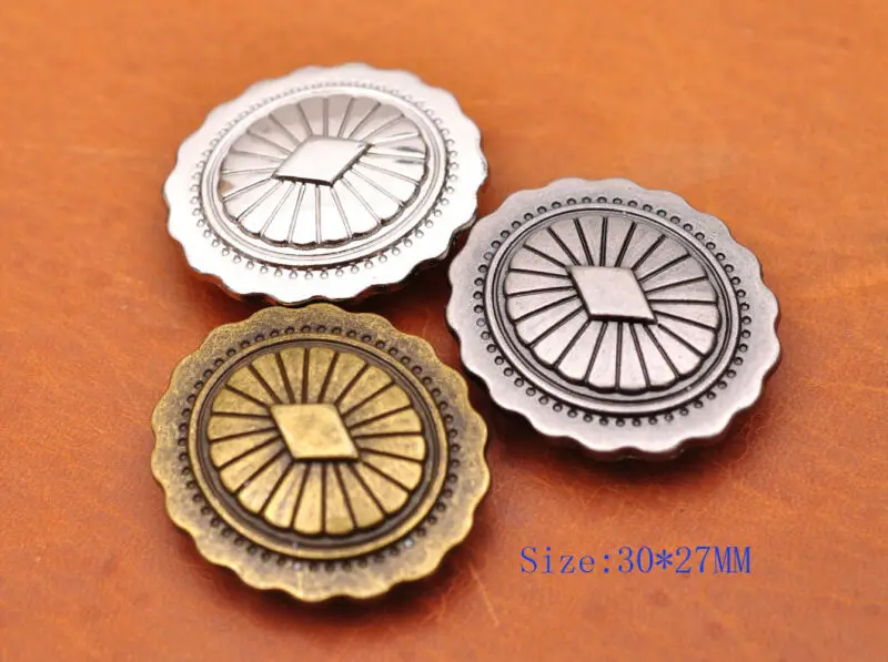 10X 30*27MM Antiqe Brass Tribal Beauty Diamond Flower LEATHERCRAFT Belt Leather Project Case CONCHOS Screwback