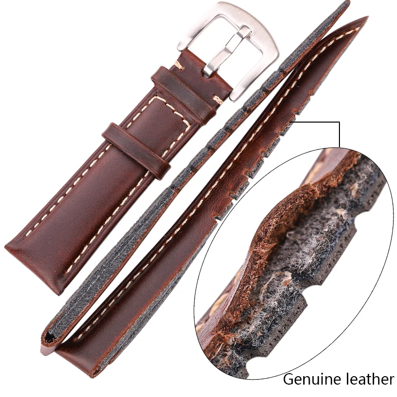 Oil Wax Cowhide Watch Band Strap Women Men Black Brown Smooth Genuine Leather Watchband 18 19 20 21 22 24mm Belt