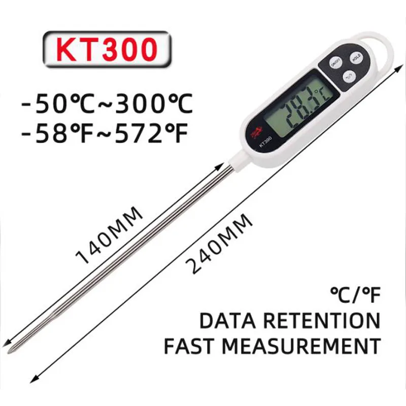 KT300 Digital LCD Thermometer Temperature Measuring Tester Household Kitchen Laboratory BBQ Cooking Meats Milk Food Probe KT-300