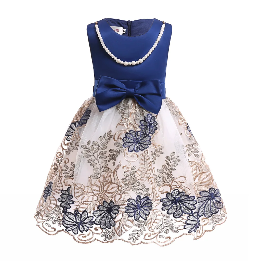 

Embroidered Mesh Dress for Children New Pocketless Pearl Chain Dress Dresses for Girls in Europe and America Prom dress