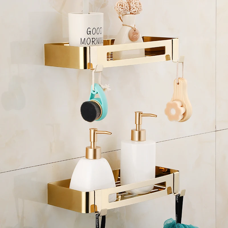 Bathroom Shelf Bath Storage Holder Wall Mounted Gold  Stainless Steel Square Bath Shower Shelf Bath Shampoo Holder Corner shelf