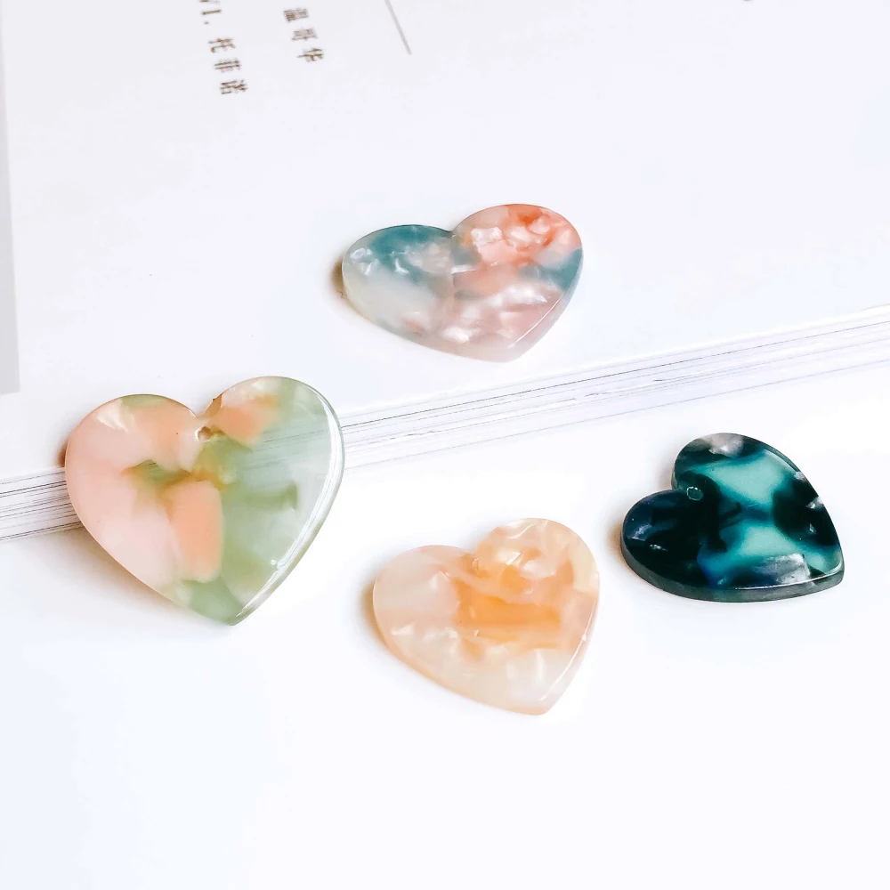 Heart Shape Resin Plastic Acetic Acid Eardrop Diy Material Pendant Necklace Earring Charms Jewelry Component 8pcs