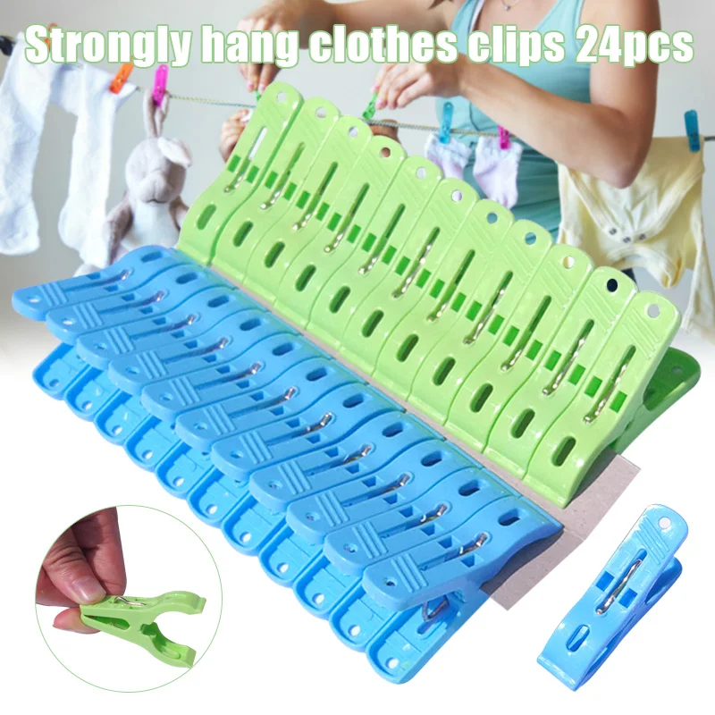 

24Pcs/set Clothes Pegs Strong Windproof Laundry Clothespins Plastic Clothes Clip Hangers for Underwear Socks Drying CLH@8