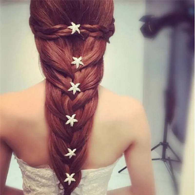 1Pc Fashion Cute Elegant Woman U-shaped Silvery Sea Shell Starfish Hair Clip Pin Wedding Bride Girl Pin Hair Comb