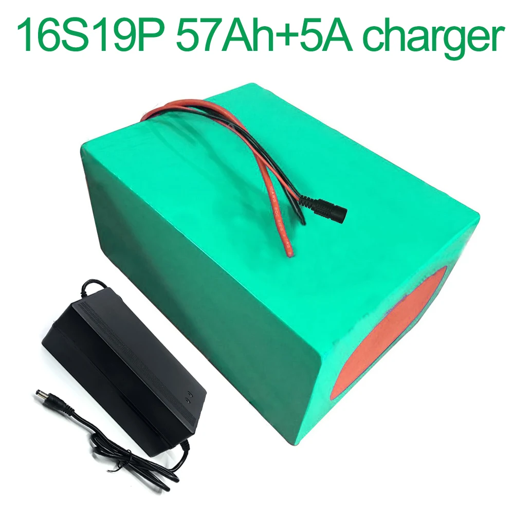 

With 5A charger 60V 57Ah 16S19P 18650 Li-ion Battery electric two Three wheeled motorcycle bicycle ebike 320*210*140mm