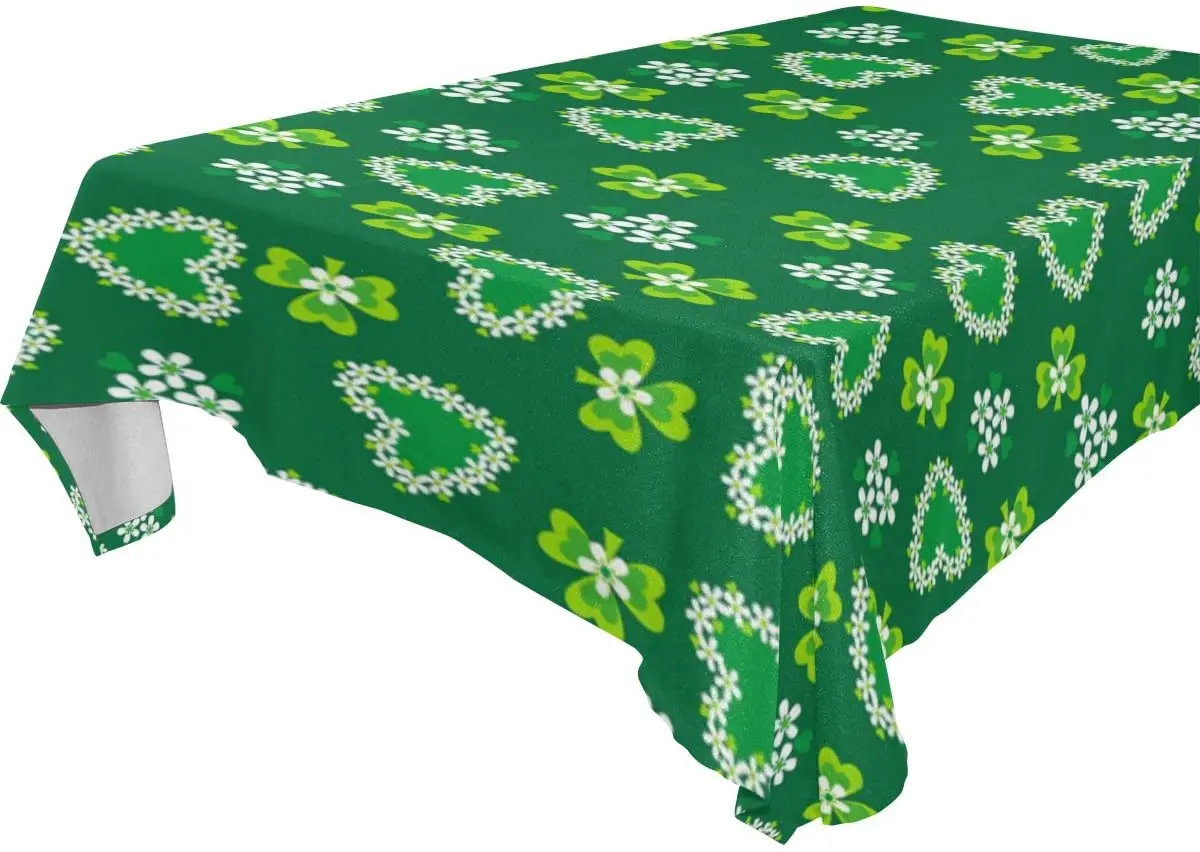 

Green Shamrock Hearts Flowers Rectangular Tablecloth Floral Table Cover