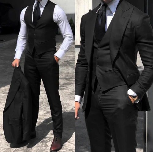 Imagen 2 del producto Trajes de esmoquin de boda con clase, traje de novio ajustado para hombre, traje de padrino de boda de 3 piezas, negocio Formal barato para hombre (chaqueta + chaleco + pantalones)