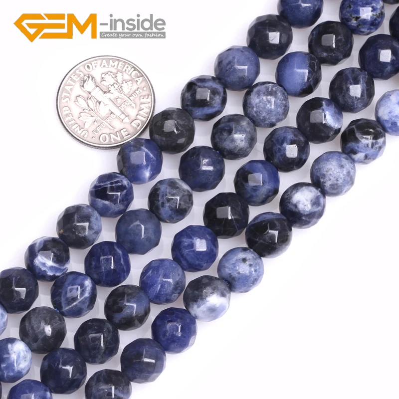 Round Faceted Sodalite Beads: 4mm 6mm 8mm 10mm 12mm Natural Stone Beads Loose Beads For Jewelry Making Strand 15\