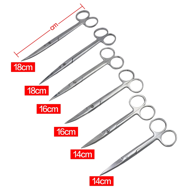 14cm/16cm/18cm Stainless Steel Surgical Scissors Straight/Curved Tip Head Scissors Forceps Medical Tools for Dental Clinic