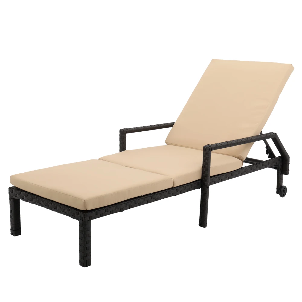 Wheeled Bed Outdoor Chaise Foldable PE Rattan Iron Polyester Cloth Vertical Cotton with Matching Mat