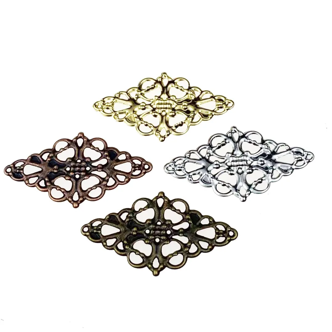 20 pcs/lot 30x50mm Metal Filigree lozenge Slice Charms base Setting Jewelry DIY Components Findings