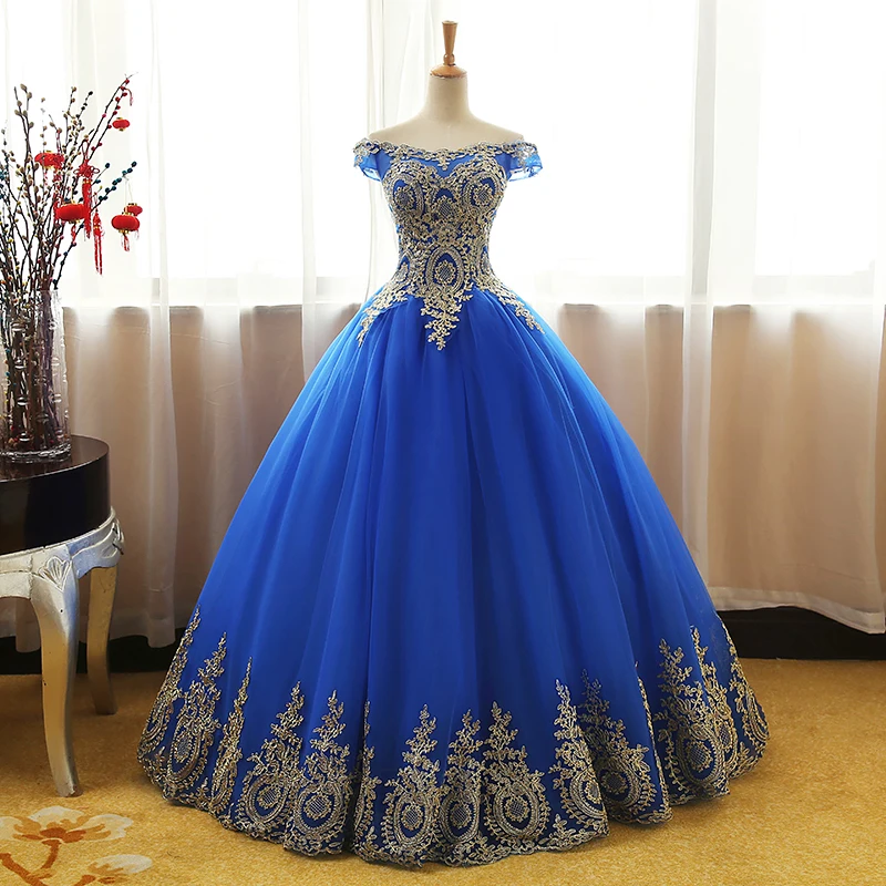 Vestidos De quinceañera Retro con hombros descubiertos, apliques De encaje dorado, Vestidos De Gala Largos, vestido De baile De graduación, Vestidos De baile De Mascarada hinchados