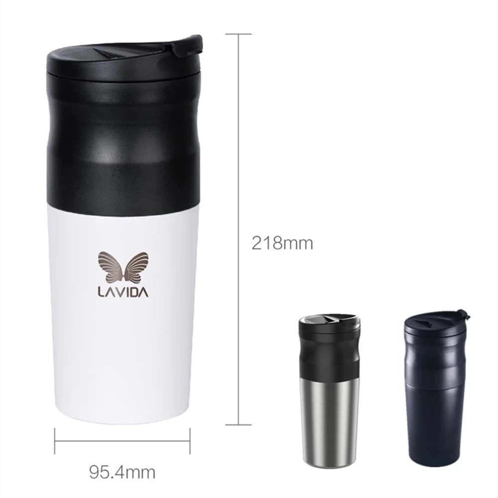 LAVIDA Portable Electric Coffee Maker Cafetera Machine Bean Grinder Ceramic Burr Stainless Steel Cup with USB Charing