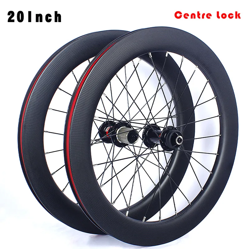 

20 inch Carbon Fiber Bicycle Wheelset 451/406 Disc brake Centre lock Bearing 50mm 8-11speed 24H 100x135mm Ultra-Light Foldable b